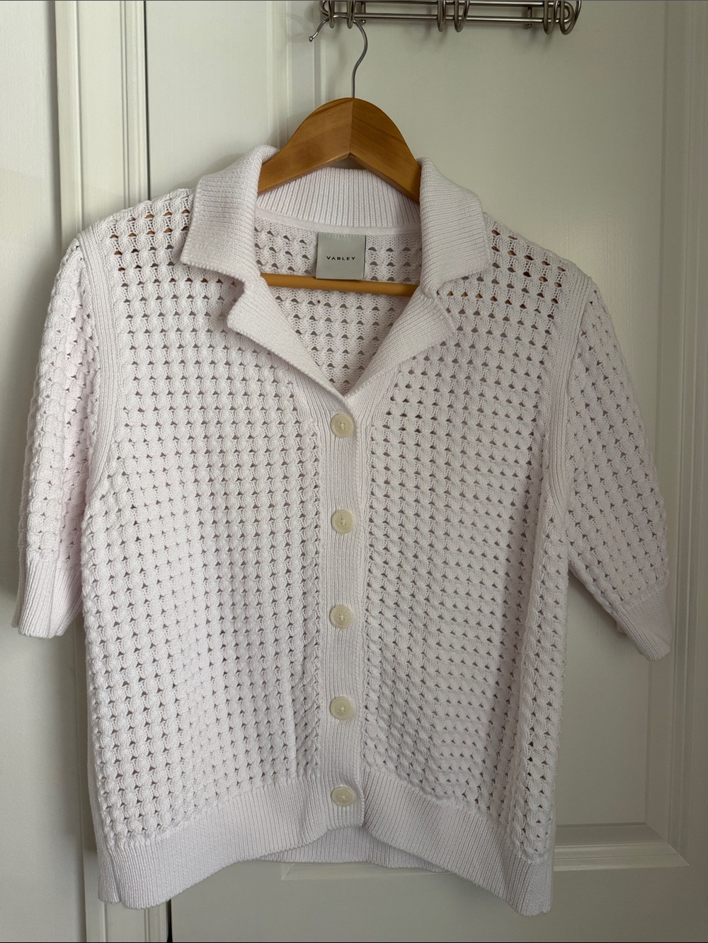 VARLEY Ellie Knit White Cotton Crochet Shirt Cardigan Size Small S Oversized - Picture 3 of 11